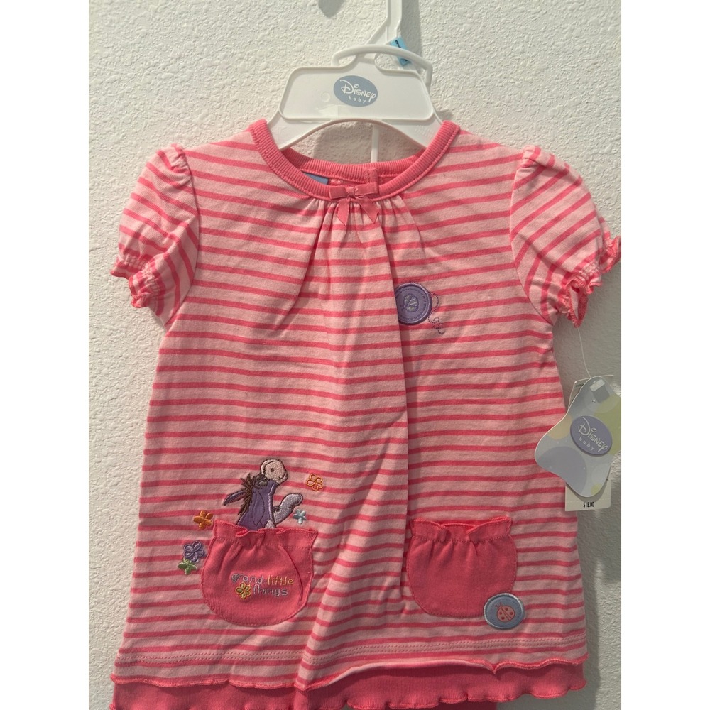 Vintage Disney Baby Eeyore Pink Striped Tunic and Leggings Set Girls 3-6M NWT - Picture 3 of 7
